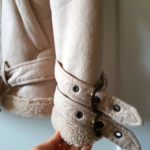 Faux Suede Shearling Moto Jacket - Picture 3 of 5